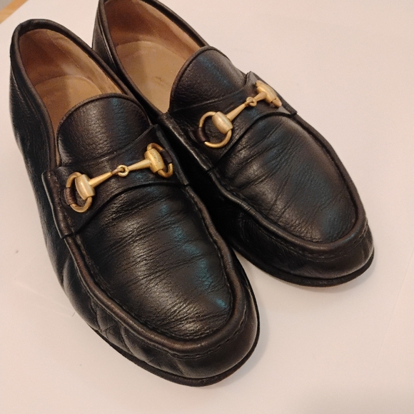 GUCCI HORSE BIT MENS LOAFERS Leather Gold Horsebit Size 9D